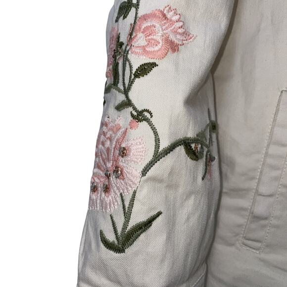 CHICO'S Beaded LEOPARD EMBROIDERED FLORAL Western DENIM JEAN Jacket 0 US 4/6 - Picture 7 of 14